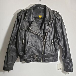 Vintage Virginia Slims Wear Black Leather Biker Jacket NWOT